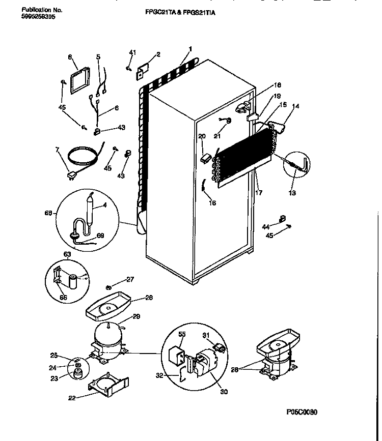 COOLING SYSTEM Diagram and Parts List for FPGC21TAL3  Frigidaire Refrigerator