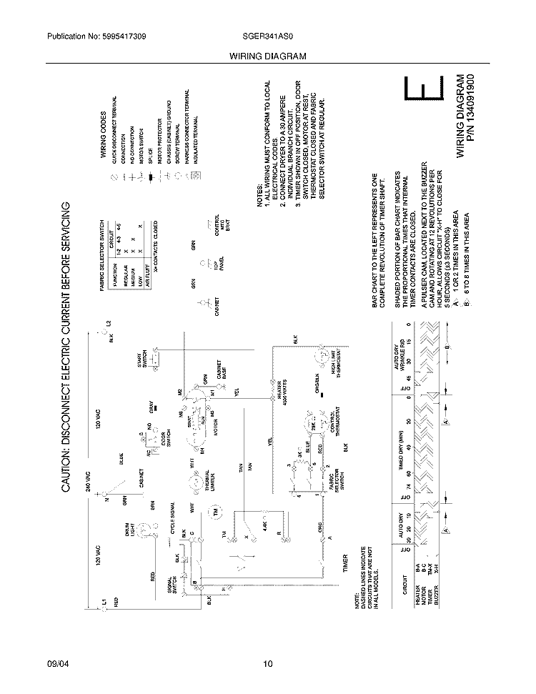 WIRING DIAGRAM Diagram and Parts List for SGER341AS0  Frigidaire Dryer