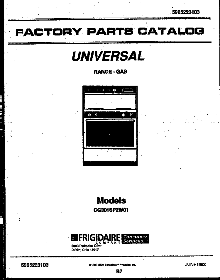 COVER Diagram and Parts List for CG301SP2WJ01  Uni Range