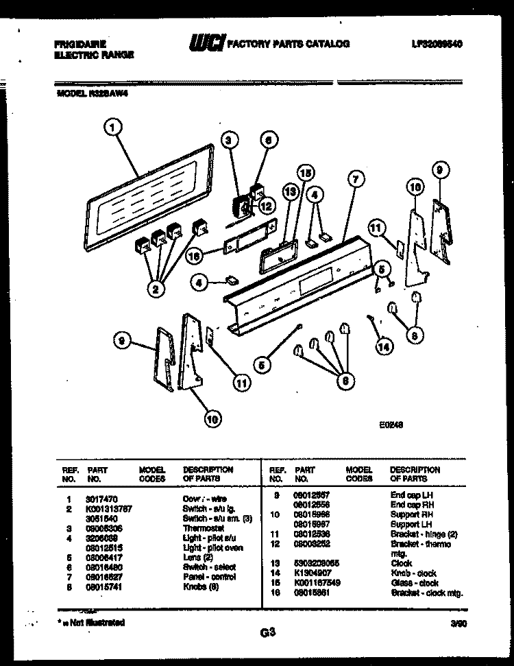 BACKGUARD Diagram and Parts List for R32BAW4  Frigidaire Range