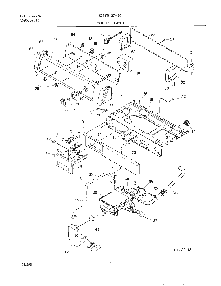 CONTROL PANEL Diagram and Parts List for NGSTR127AS0  Frigidaire Washer