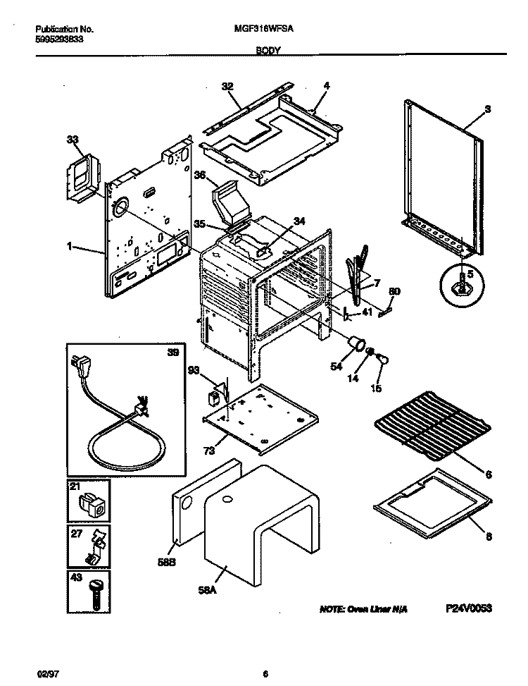 BODY Diagram and Parts List for MGF316WFSA  Frigidaire Range