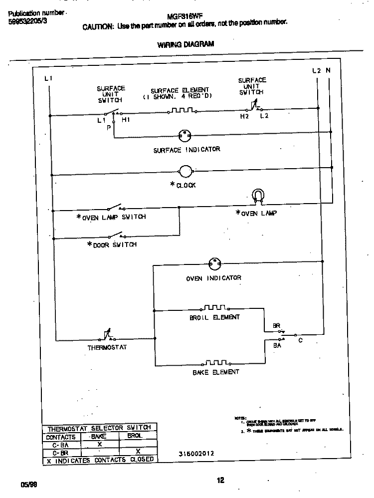 WIRING DIAGRAM Diagram and Parts List for MEF316WFTD  Frigidaire Range