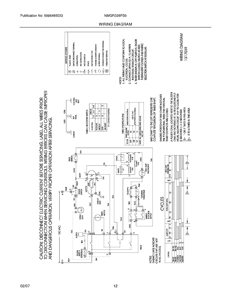 WIRING DIAGRAM Diagram and Parts List for NMGR336FS0  Frigidaire Dryer