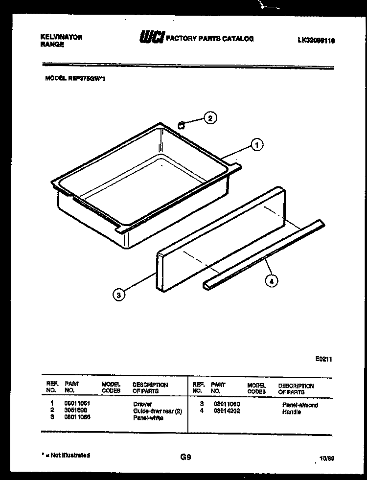 DRAWER PARTS Diagram and Parts List for REP375GD1  Kelvinator Range