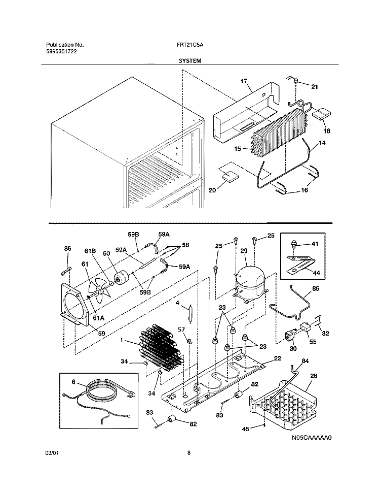 SYSTEM Diagram and Parts List for FRT21C5AQ1  Frigidaire Refrigerator
