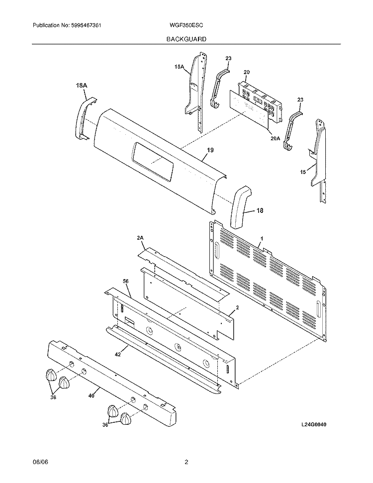 BACKGUARD Diagram and Parts List for WGF350ESC  Westinghouse Range