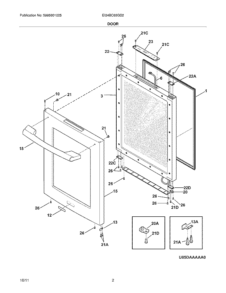 DOOR Diagram and Parts List for EI24BC65GS2  Electrolux Wine and Beverage Cooler