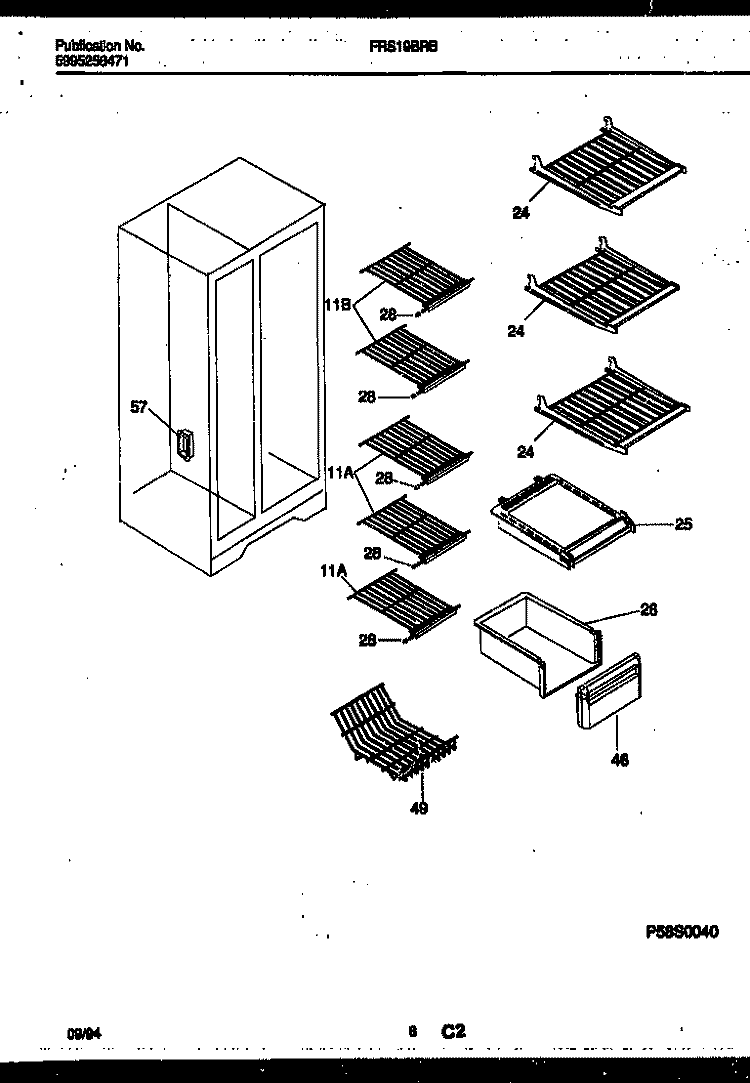 SHELVES AND SUPPORTS Diagram and Parts List for FRS19BRBD0  Frigidaire Refrigerator