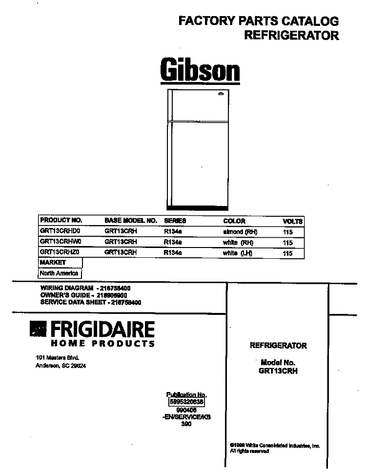 COVER Diagram and Parts List for GRT13CRHD0  Gibson Refrigerator
