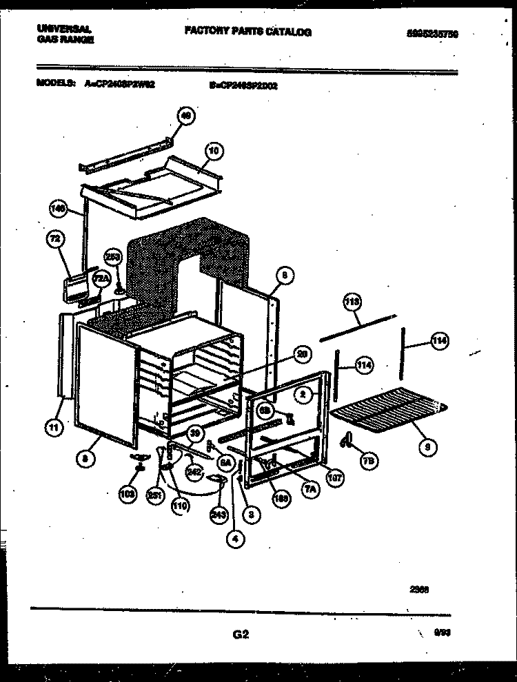BODY PARTS Diagram and Parts List for CP240SP2D2  Frigidaire Range