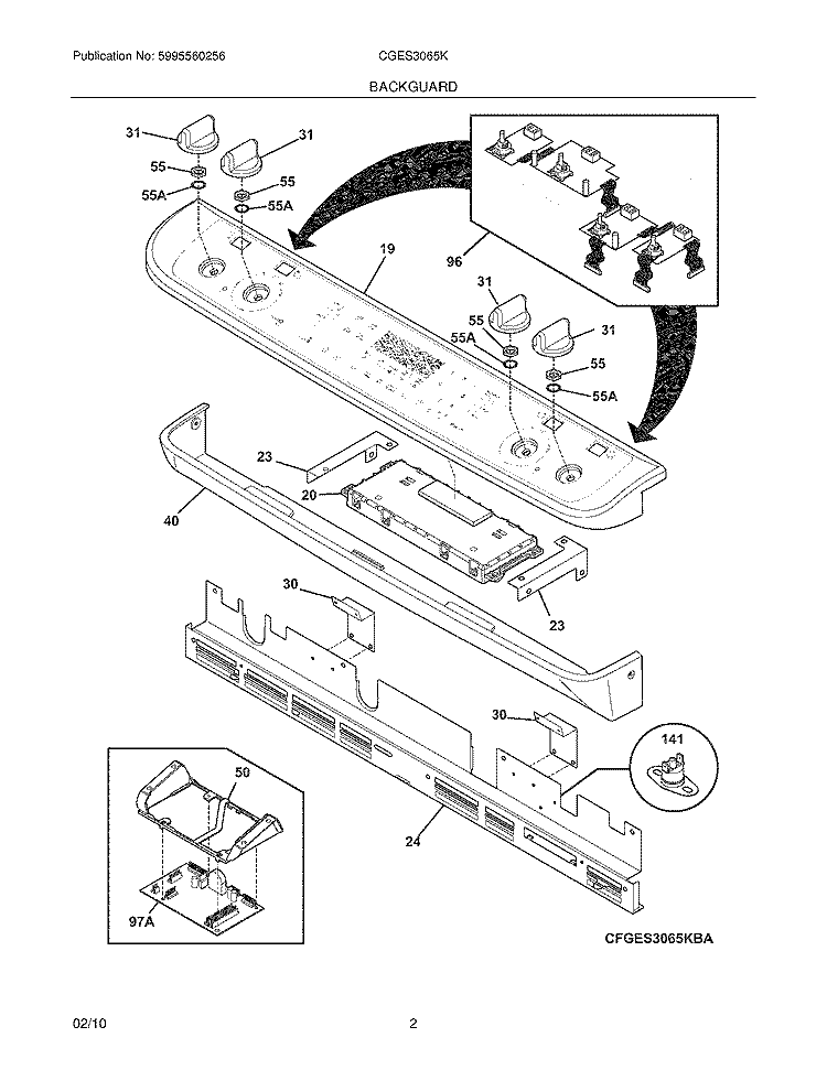 BACKGUARD Diagram and Parts List for CGES3065KW2  Frigidaire Range