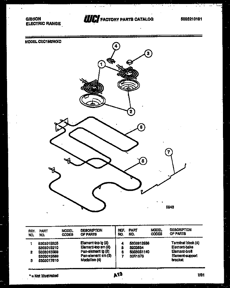 BROILER PARTS Diagram and Parts List for CEC1M2WXC  Gibson Range
