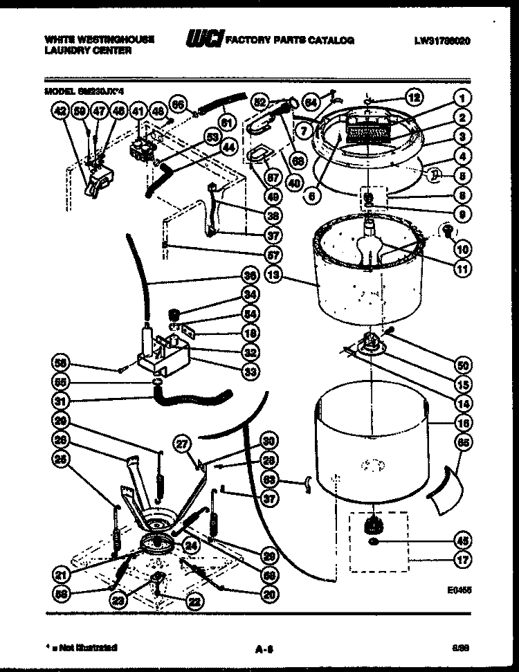 TUBS, WATER VALVE AND LID SWITCH Diagram and Parts List for SM230JXW4  Frigidaire Washer