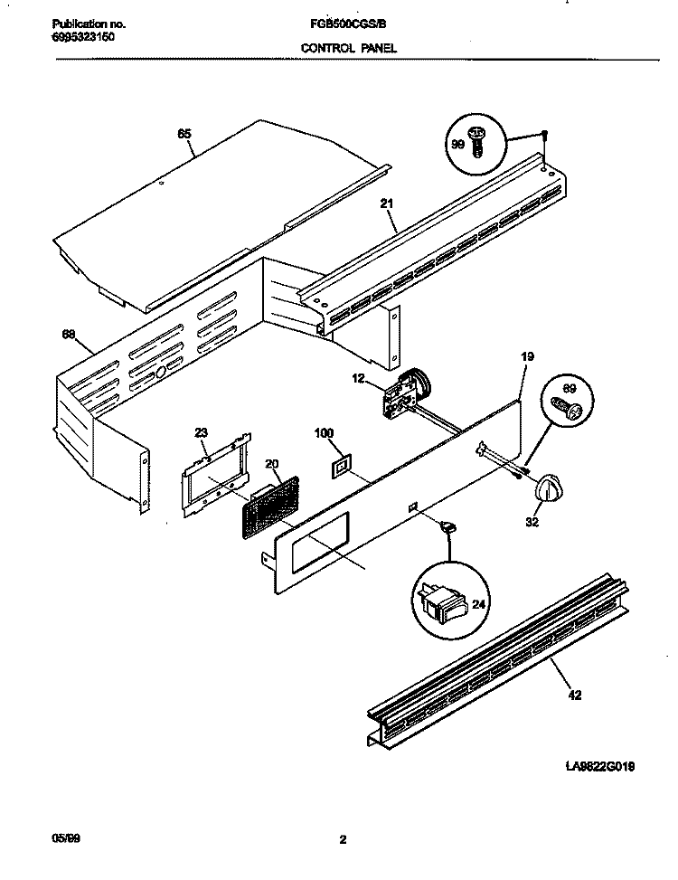CONTROL PANEL Diagram and Parts List for FGB500CGBB  Frigidaire Wall Oven