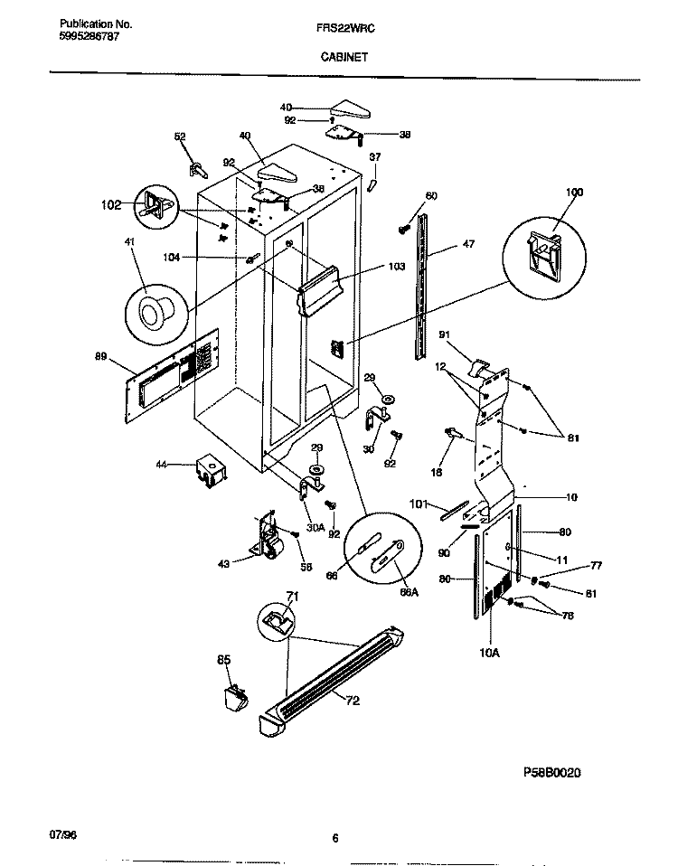 CABINET Diagram and Parts List for FRS22WRCW3  Frigidaire Refrigerator