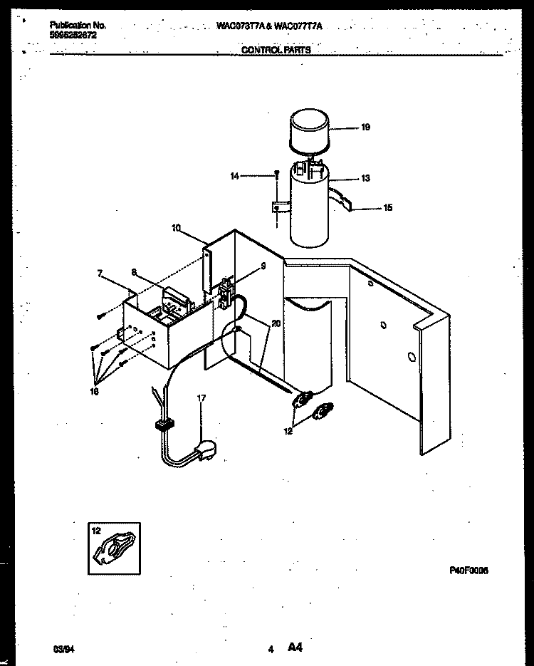 CONTROL PARTS Diagram and Parts List for WAC077T7A2  Frigidaire Air Conditioner