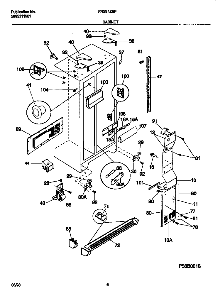 CABINET Diagram and Parts List for FRS24ZSFB1  Frigidaire Refrigerator