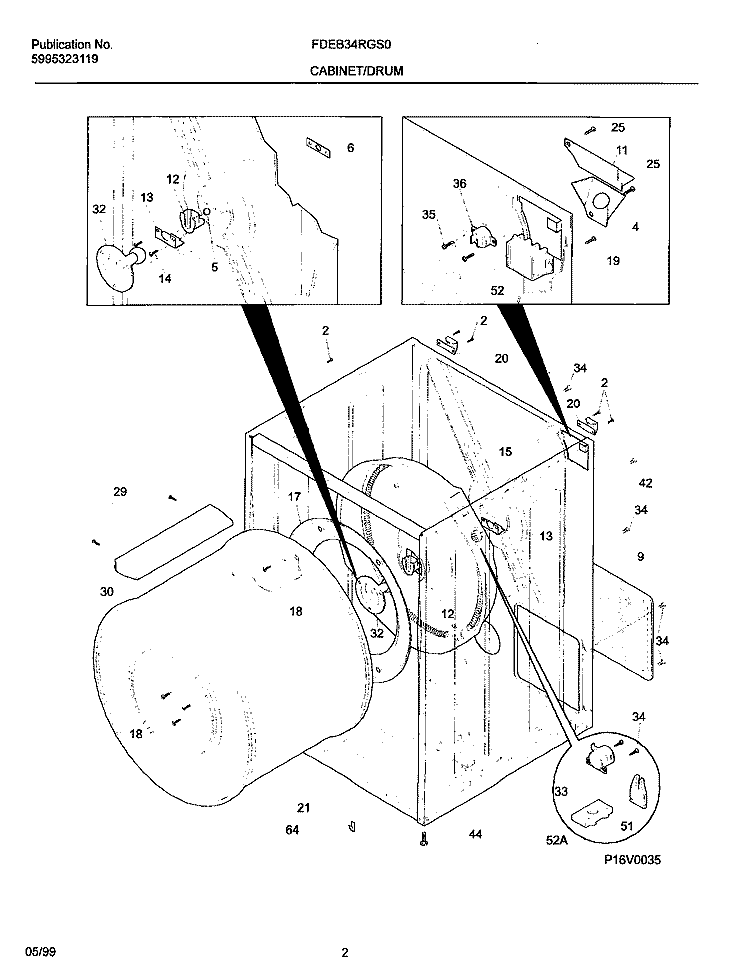 CABINET / DRUM Diagram and Parts List for FDEB34RGS0  Frigidaire Dryer