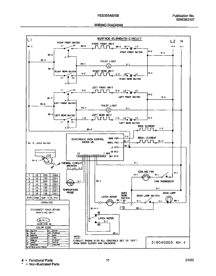 WIRING DIAGRAM Diagram and Parts List for FES355ASB  Frigidaire Range