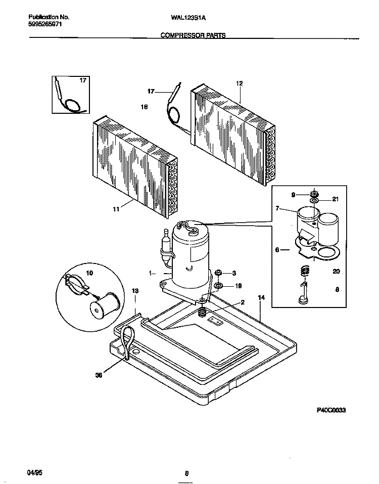 COMPRESSOR PARTS Diagram and Parts List for WAL123S1A5  Frigidaire Air Conditioner