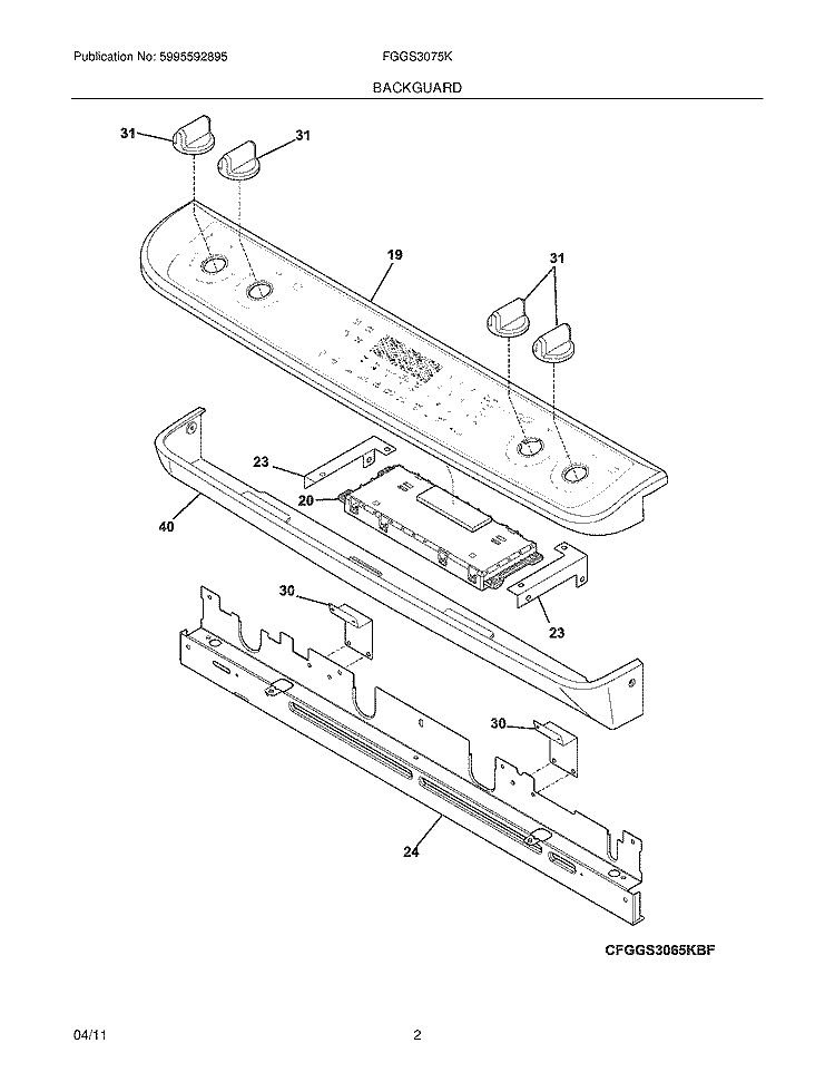 BACKGUARD Diagram and Parts List for FGGS3075KBF  Frigidaire Range