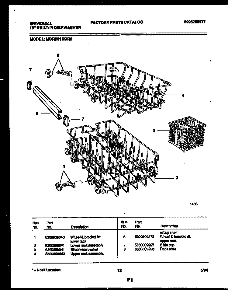 RACKS AND TRAYS Diagram and Parts List for MDR231RBR0  Frigidaire Dishwasher