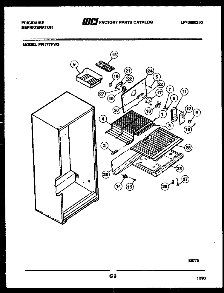 SHELVES AND SUPPORTS Diagram and Parts List for FPI17TFL3  Frigidaire Refrigerator