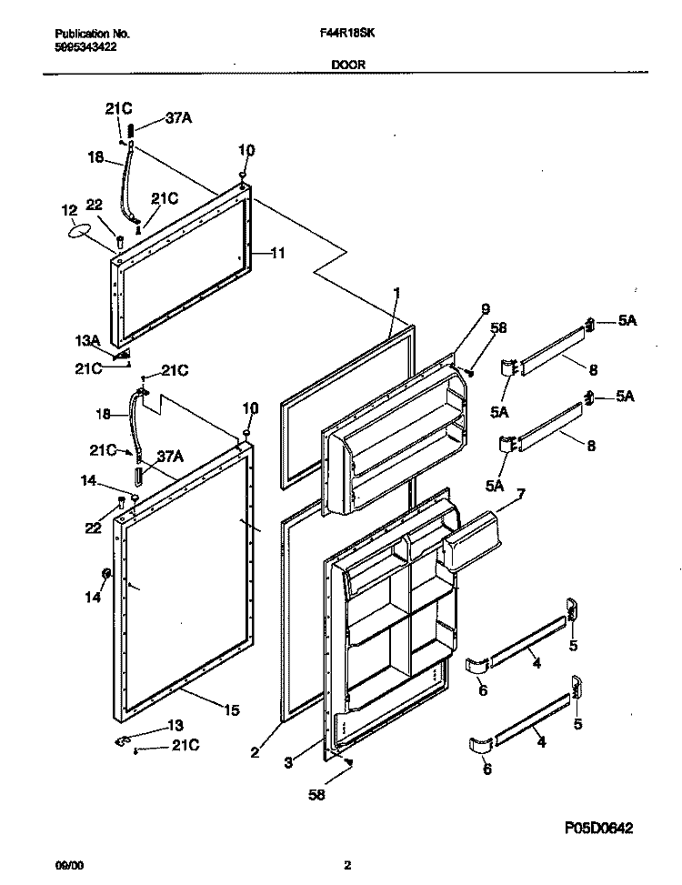 DOOR Diagram and Parts List for F44R18SKW1  Frigidaire Refrigerator