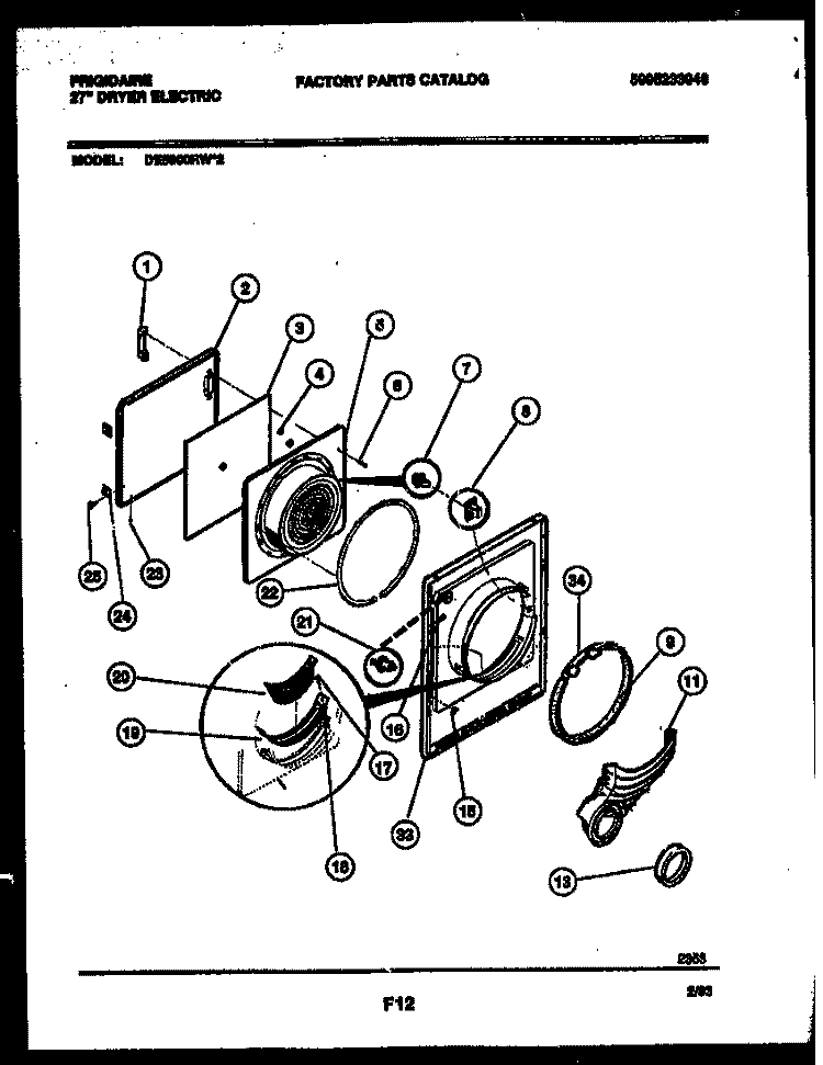 DOOR PARTS Diagram and Parts List for DE5800RW2  Frigidaire Dryer