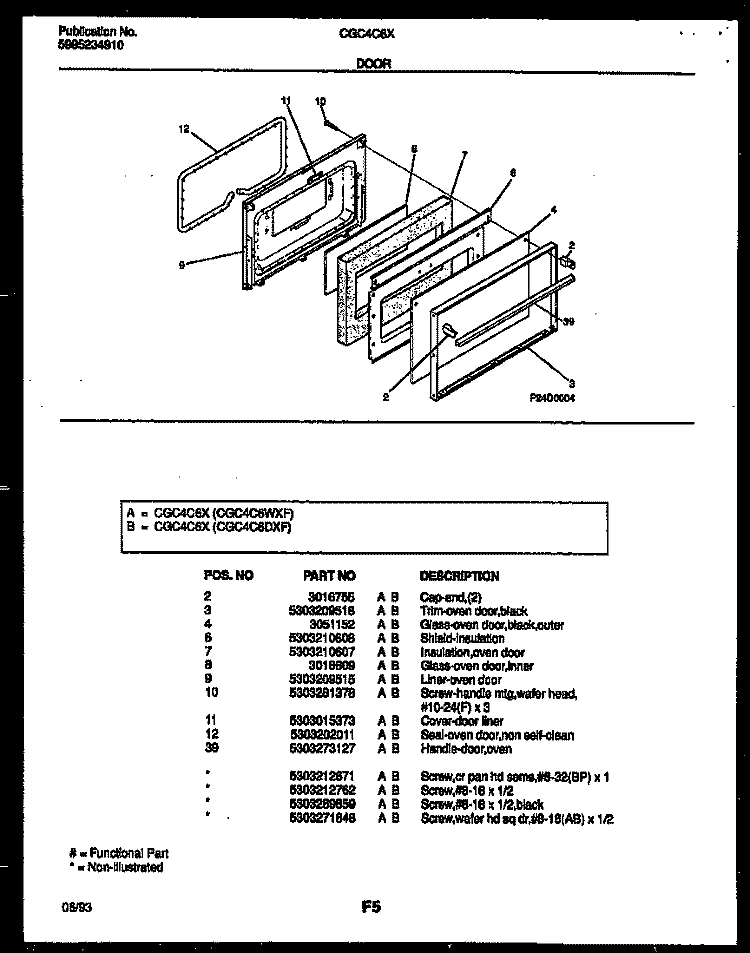 DOOR PARTS Diagram and Parts List for CGC4C6DXF  Gibson Range
