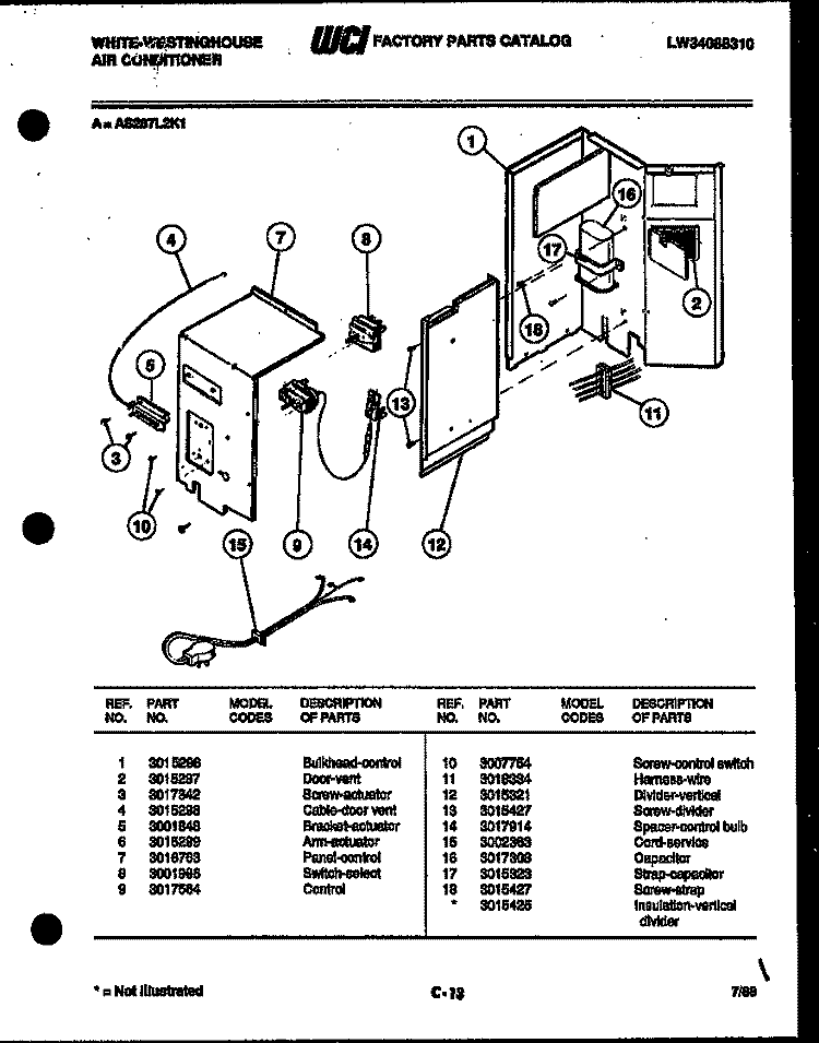 ELECTRICAL PARTS Diagram and Parts List for AS287L2K1  Frigidaire Air Conditioner