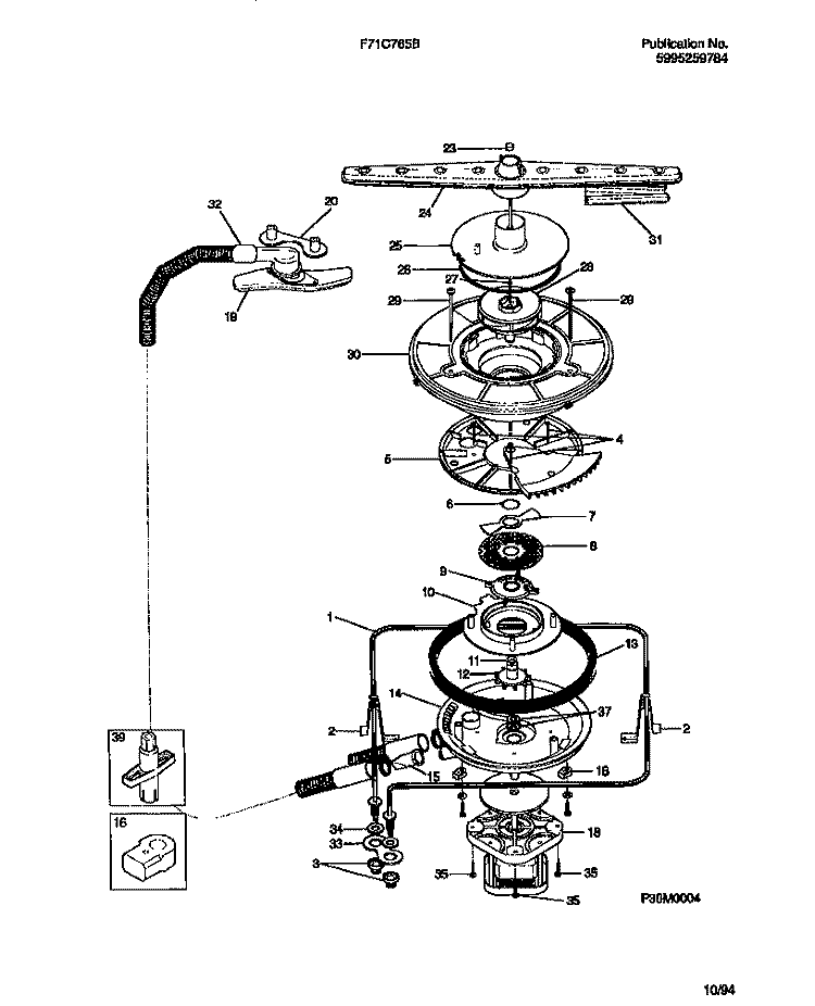 MOTOR Diagram and Parts List for F71C765BB0  Frigidaire Dishwasher