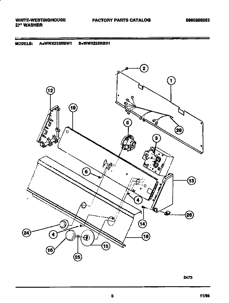 CONSOLE & CONTROLS Diagram and Parts List for WWX223RBD1  Frigidaire Washer