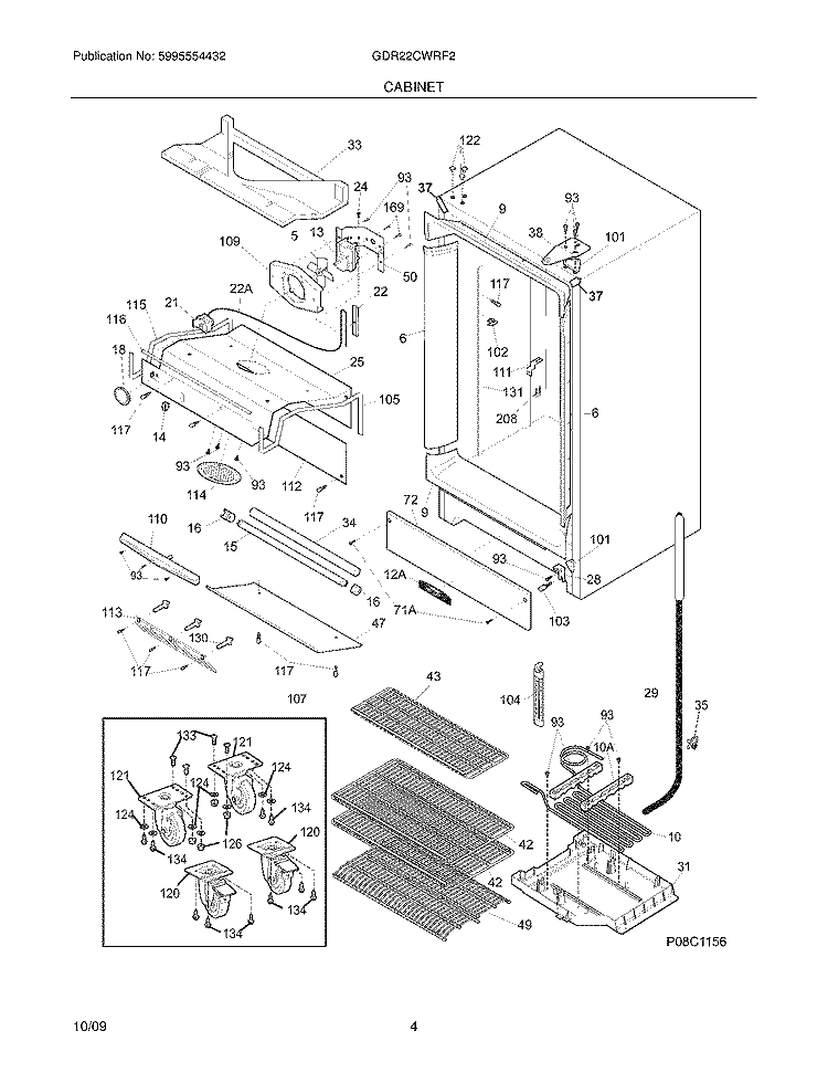 CABINET Diagram and Parts List for GDR22CWRF2  Frigidaire Refrigerator