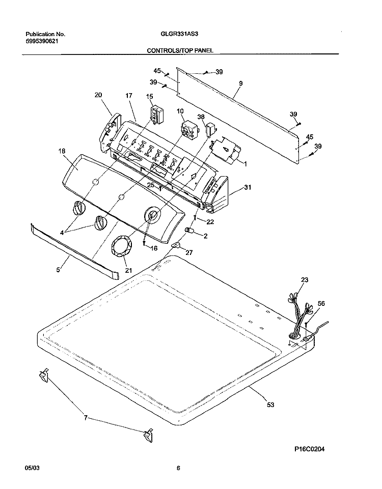 CONTROLS Diagram and Parts List for GLGR331AS3  Frigidaire Dryer