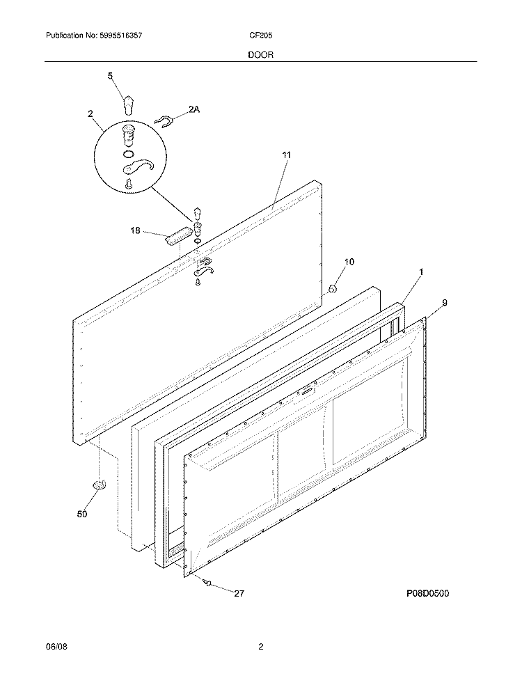 DOOR Diagram and Parts List for CF205  Frigidaire Freezer