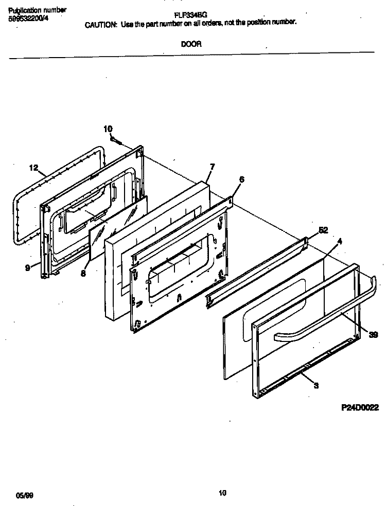 DOOR Diagram and Parts List for FLF334BGDE  Frigidaire Range