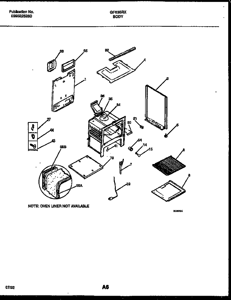 BODY PARTS Diagram and Parts List for GF630RXW1  Frigidaire Range