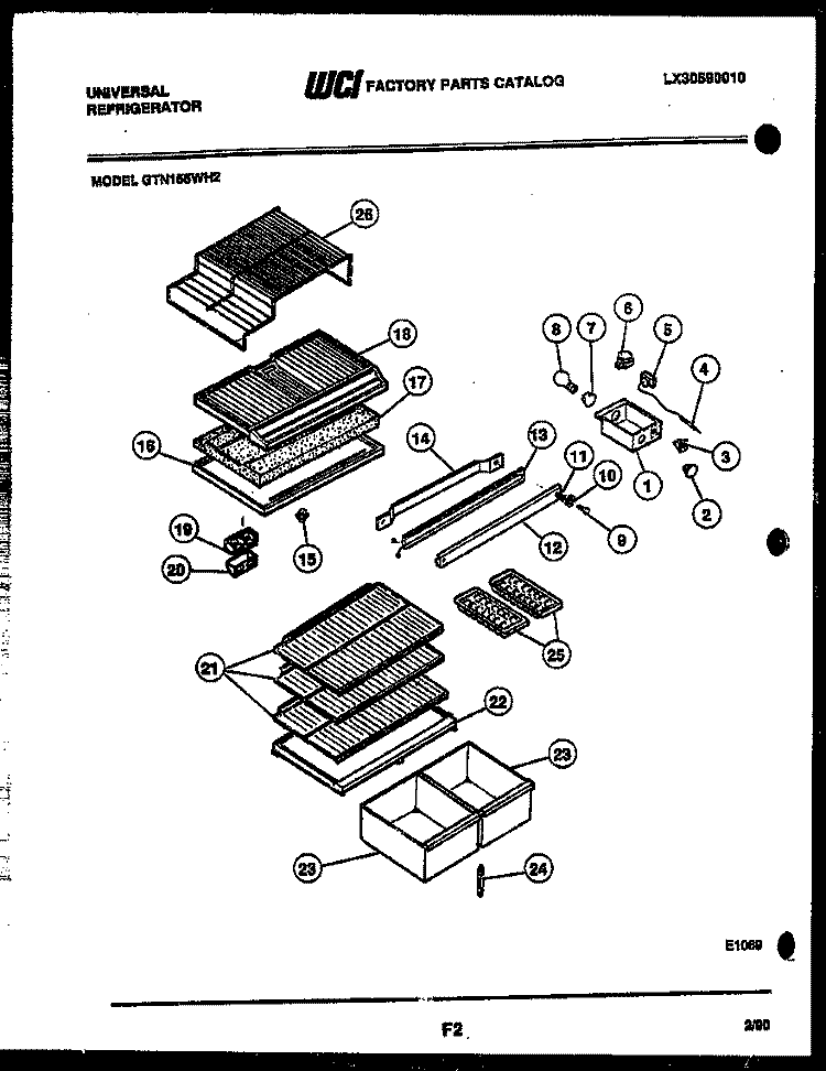 SHELVES AND SUPPORTS Diagram and Parts List for GTN155WHV2  Uni Refrigerator