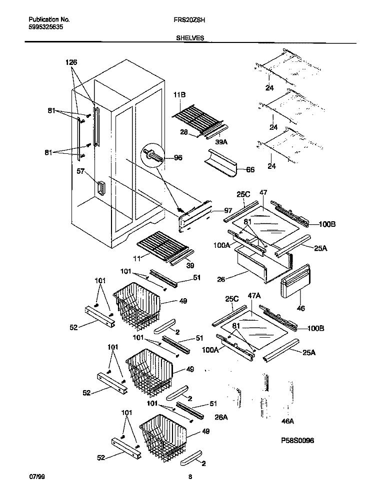 SHELVES Diagram and Parts List for FRS20ZSHB1  Frigidaire Refrigerator