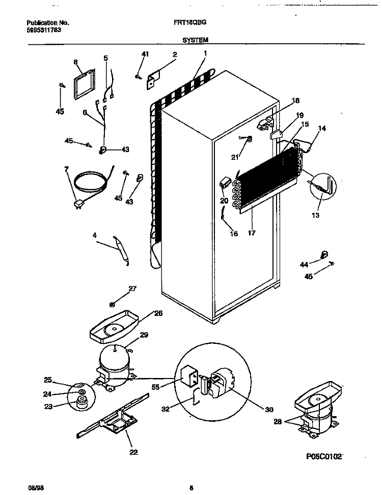 SYSTEMS Diagram and Parts List for FRT18QBGW0  Frigidaire Refrigerator