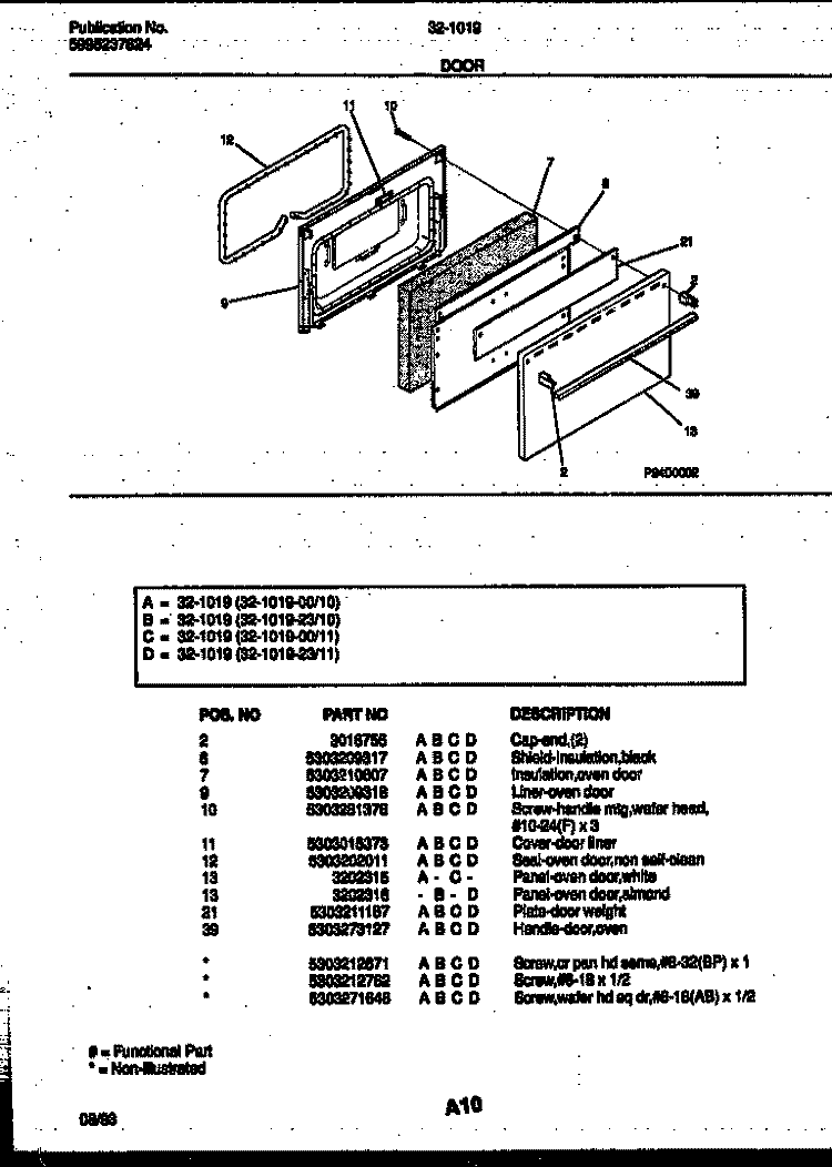 DOOR PARTS Diagram and Parts List for 32-1019-00-10  Tappan Range