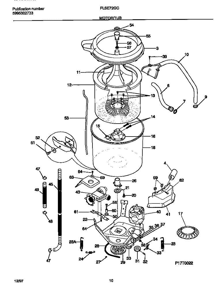 MOTOR / TUB Diagram and Parts List for FLSE72GCS7  Frigidaire Washer Dryer Combo