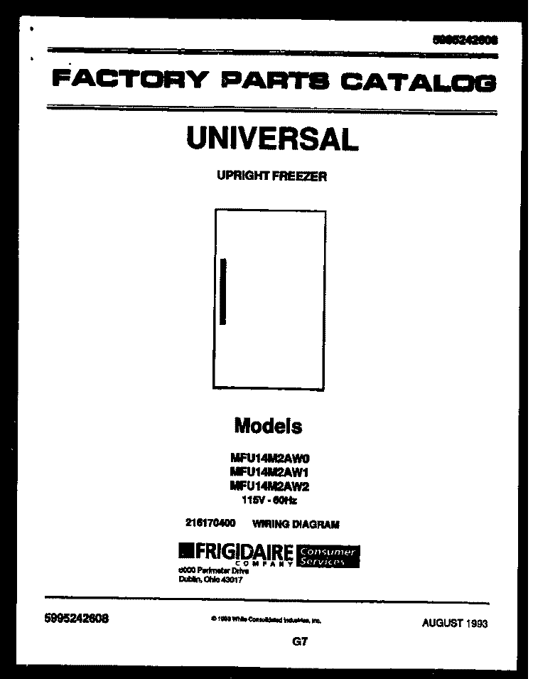 COVER Diagram and Parts List for MFU14M2AW0  Tappan Freezer