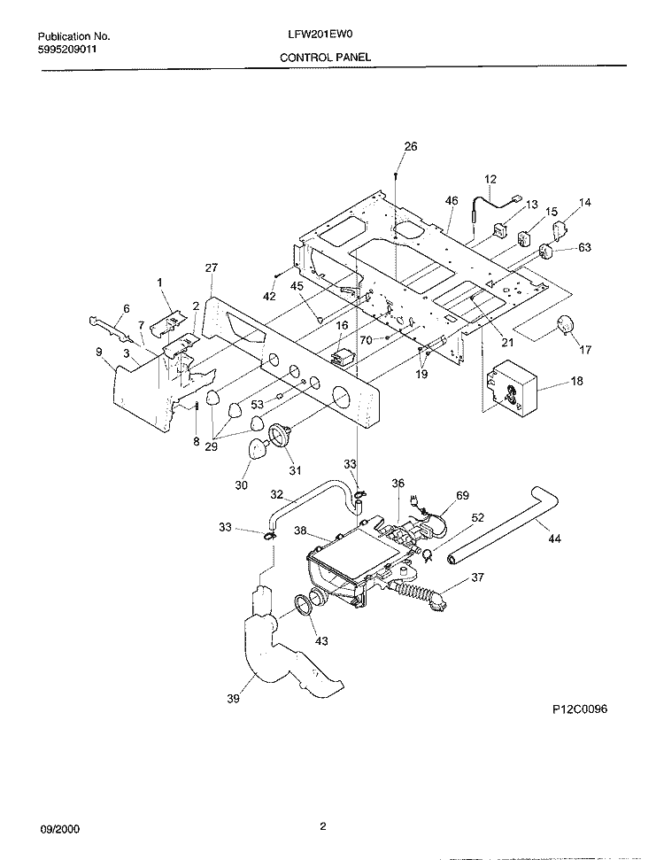 CONTROL PANEL Diagram and Parts List for LFW201EW0  Frigidaire Washer