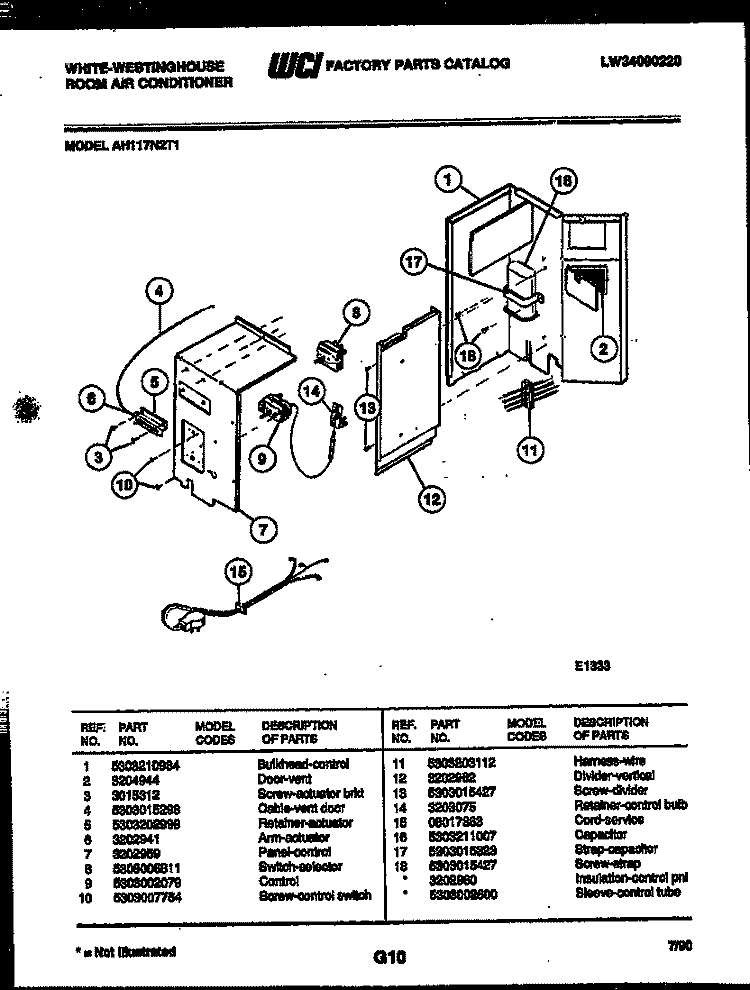 ELECTRICAL PARTS Diagram and Parts List for AH117N2T1  Frigidaire Air Conditioner