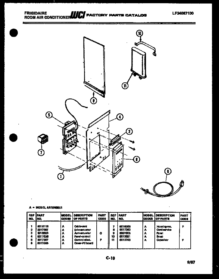 ELECTRICAL PARTS Diagram and Parts List for AR16NS8E1  Frigidaire Air Conditioner