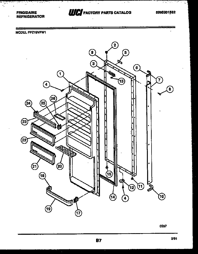 REFRIGERATOR DOOR PARTS Diagram and Parts List for FPZ19VFW1  Frigidaire Refrigerator