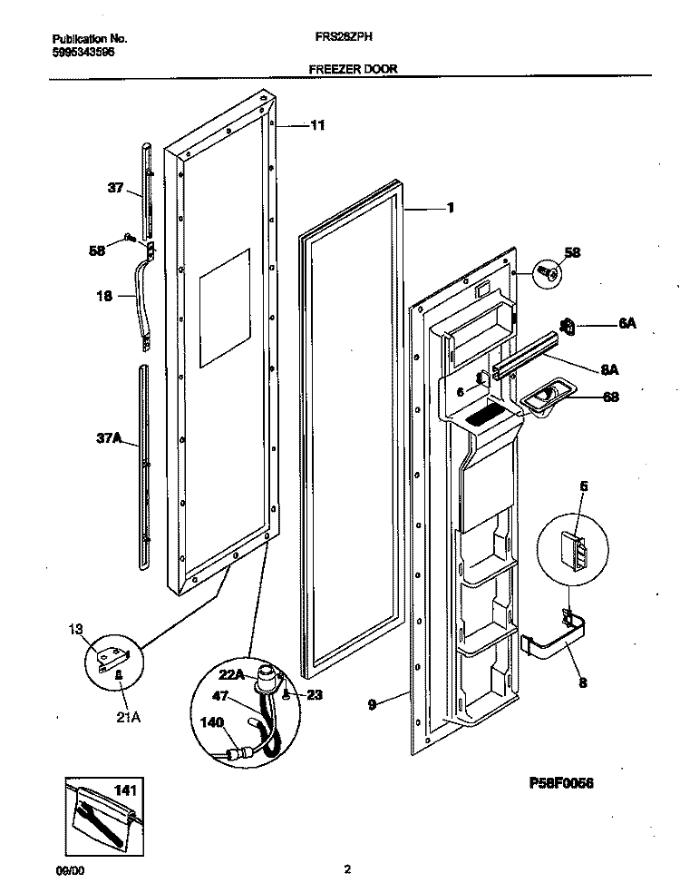 FREEZER DOOR Diagram and Parts List for FRS26ZPHD3  Frigidaire Refrigerator